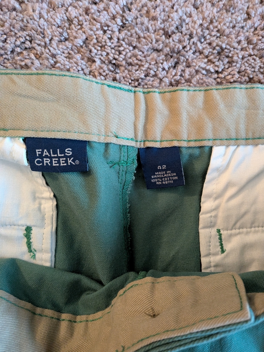 Falls Creek Two-Tone Cotton Shorts - Green & Red With Belts 1 Pair Of Chaps Beig - Picture 3 of 7